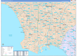 Southern Los Angeles County Metro Area Wall Map Color Cast Style 2024